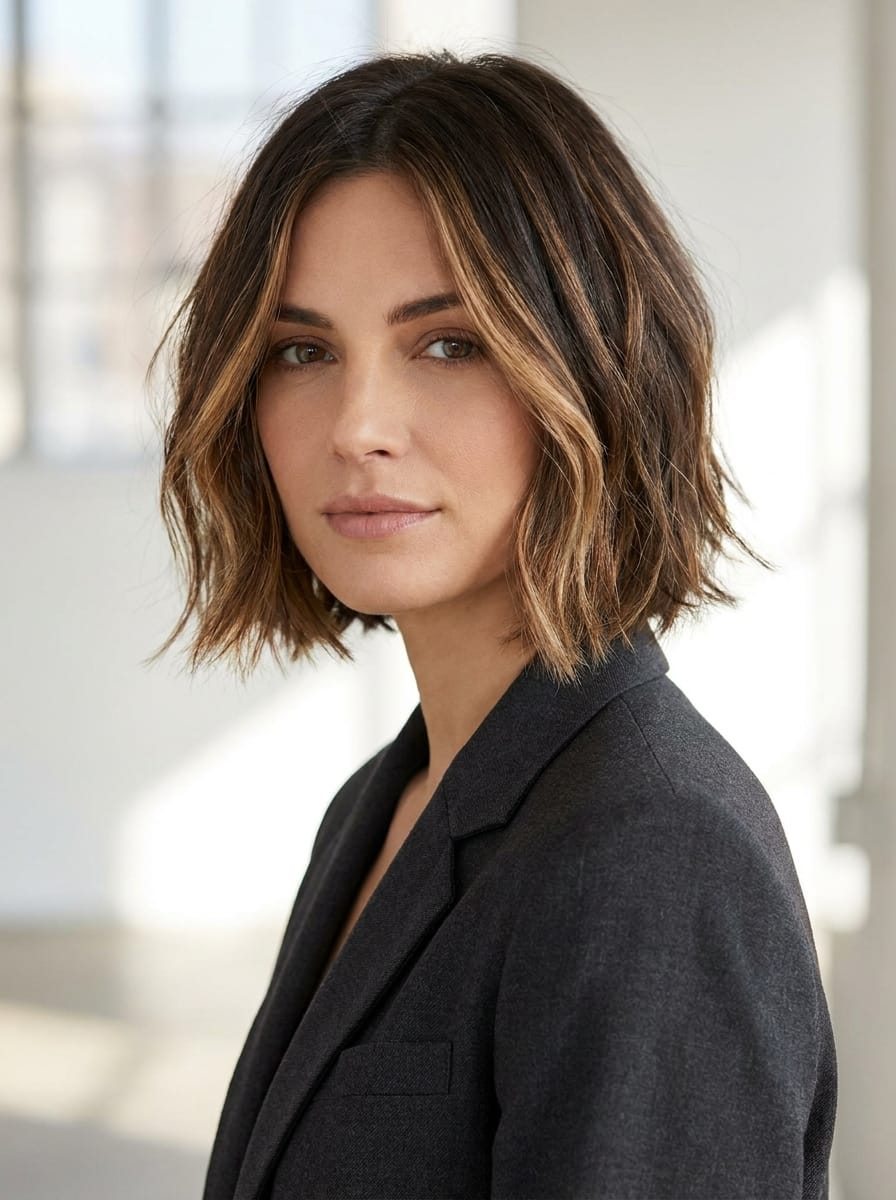 Brünetter Bob mit Money Piece - Kurze braune Bob Frisuren